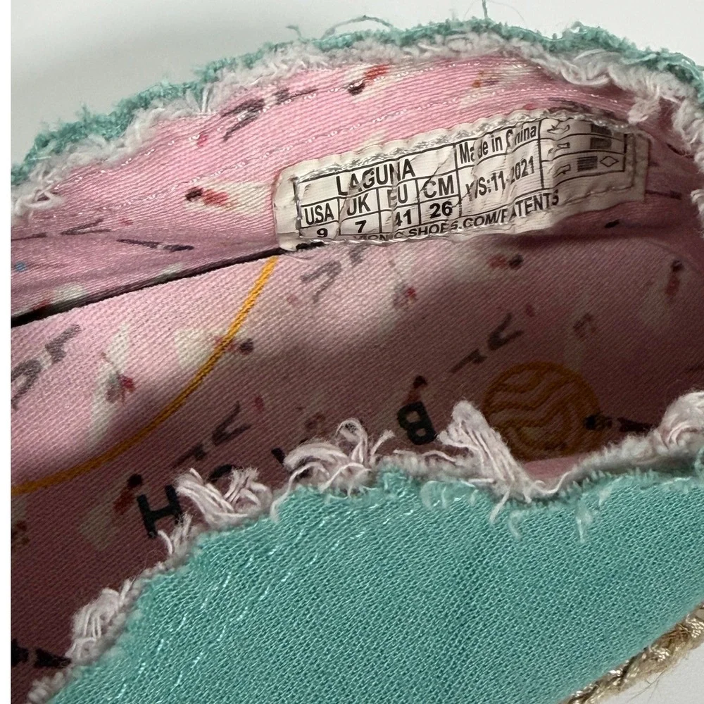 Vionic Beach Laguna Teal Green Canvas Espadrille Slip On Flat Shoes Boho 9